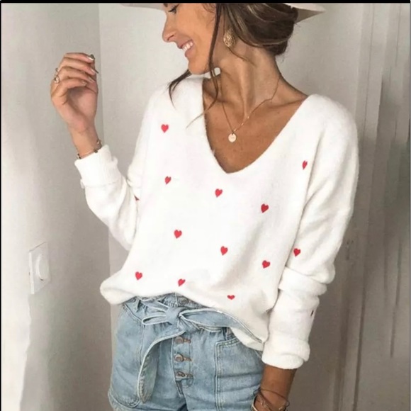 ♥️Fitshinling V Neck Embroider ♥️ Pullover Sweater: White//Sage//Black M NWT - Picture 3 of 12